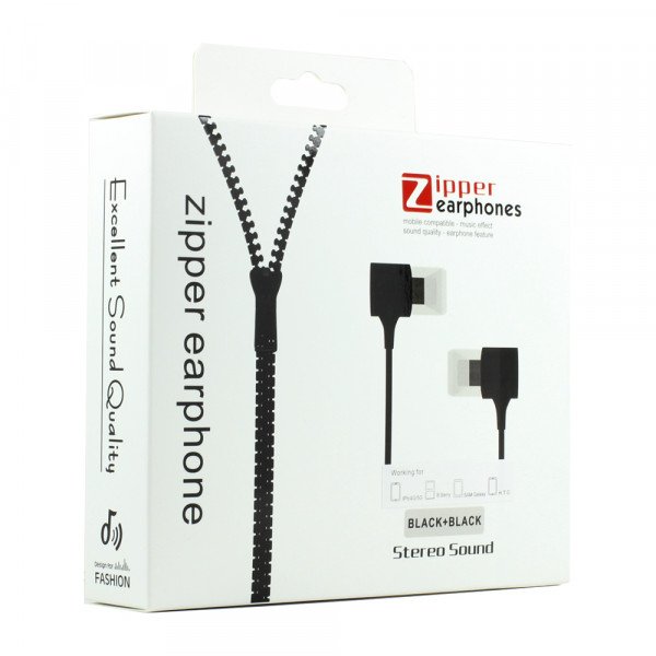 Wholesale Zipper Earphone Stereo Sound with Mic (Black)